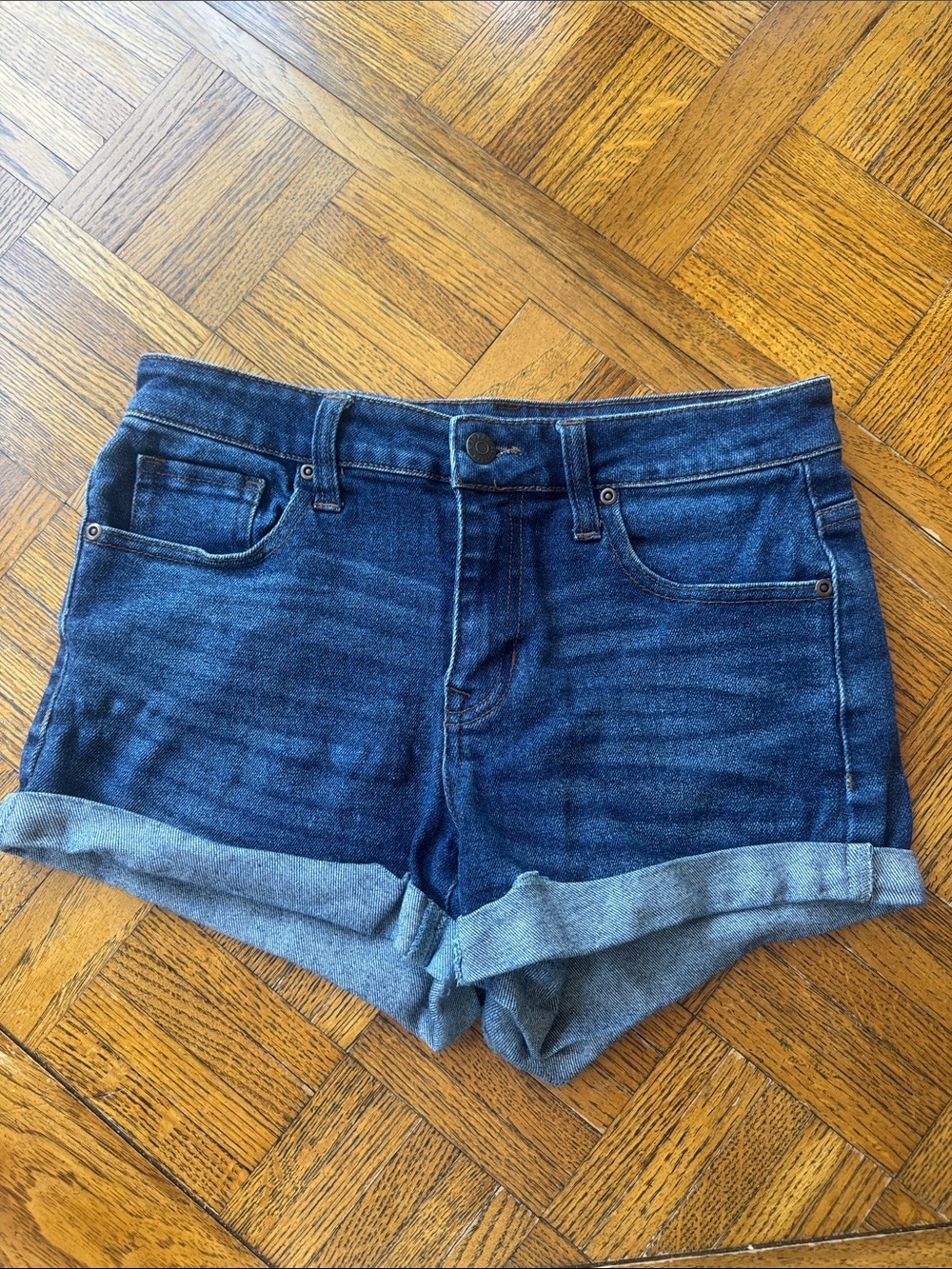 Harper Dark Blue Rolled-Cuff Denim Shorts